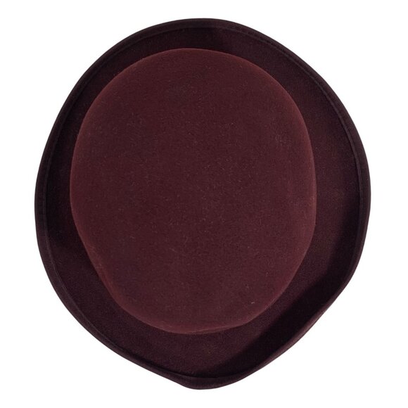 HENSCHEL Capone Derby Trilby Bowler Hat Burgundy Pure Wool Fabric Band SZ M USA - Picture 6 of 9